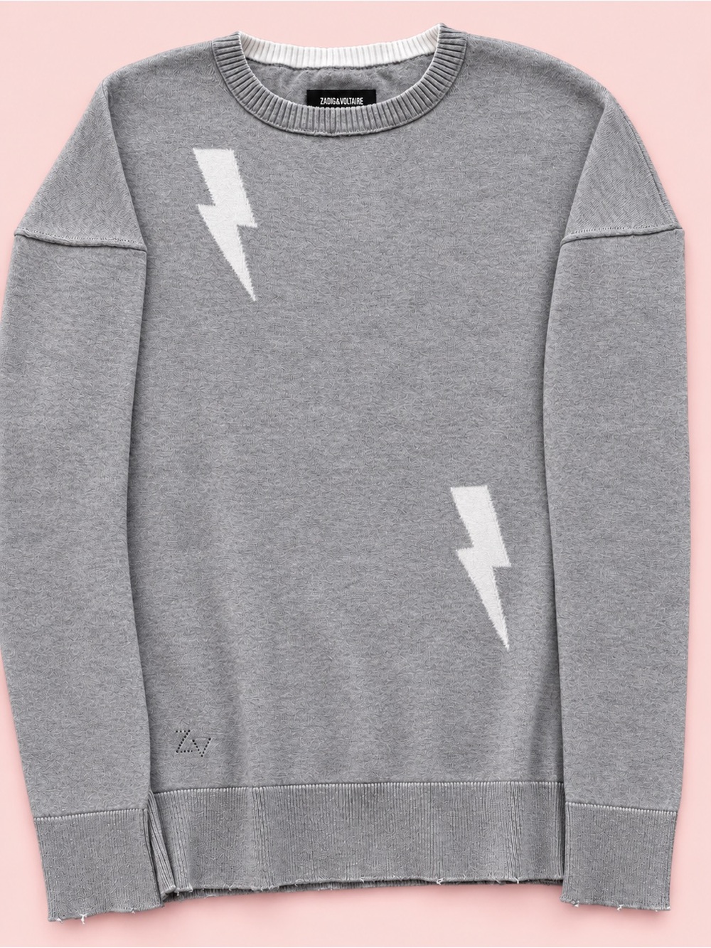 Zadig & Voltaire Gray Lightning Bolt Crewneck Sweater